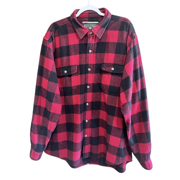 Vintage Field & Stream Red Black Plaid Flannel Mens Long Sleeve Button Shirt XXL - Picture 3 of 16
